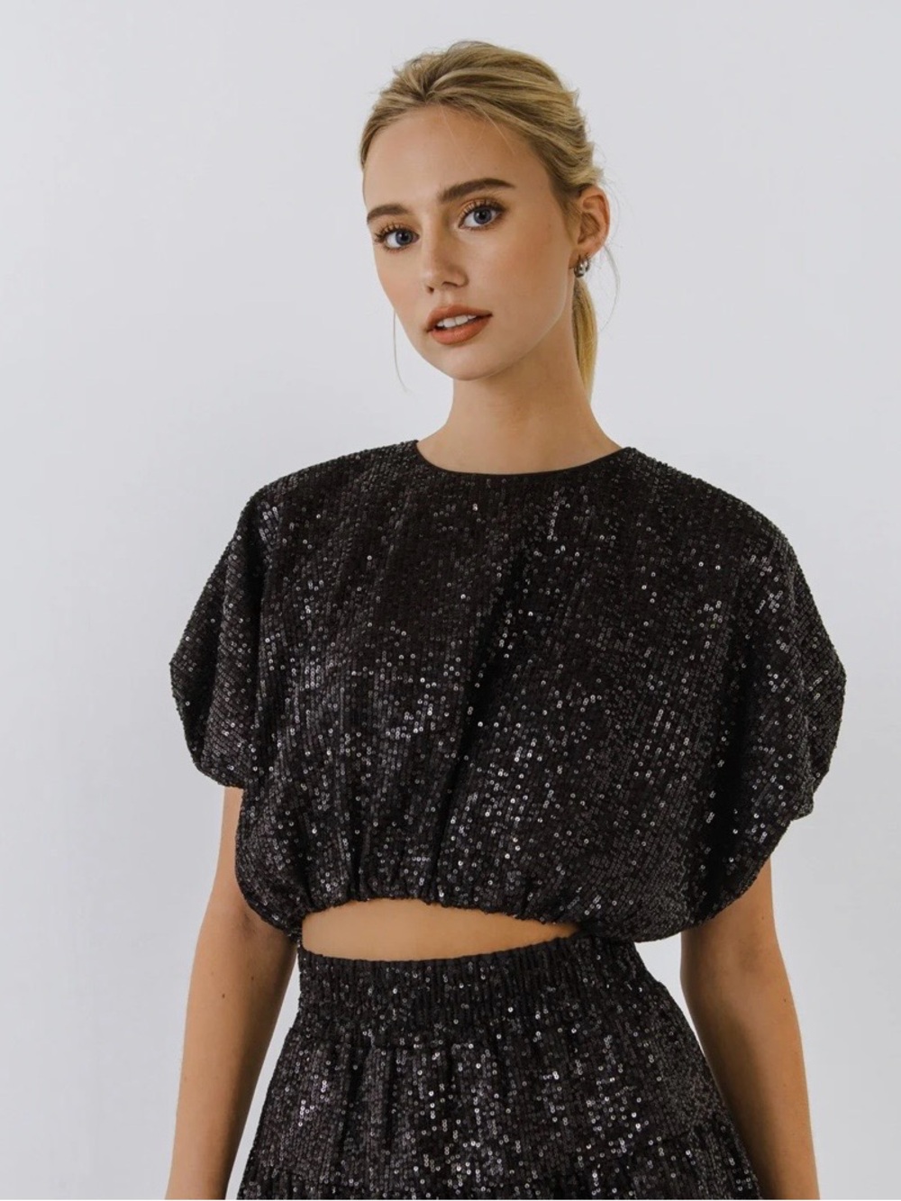 Endless Rose Black Sequin Cropped Top